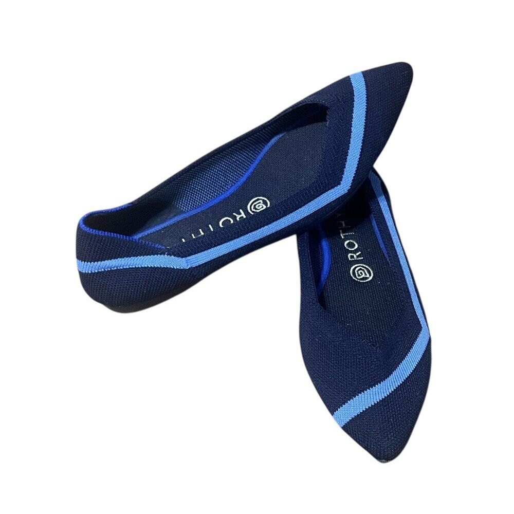 Rothy's Flat Womens Sz 8 Navy Blue Varsity Stripe Pointed Toe Shoes Unicorn RARE